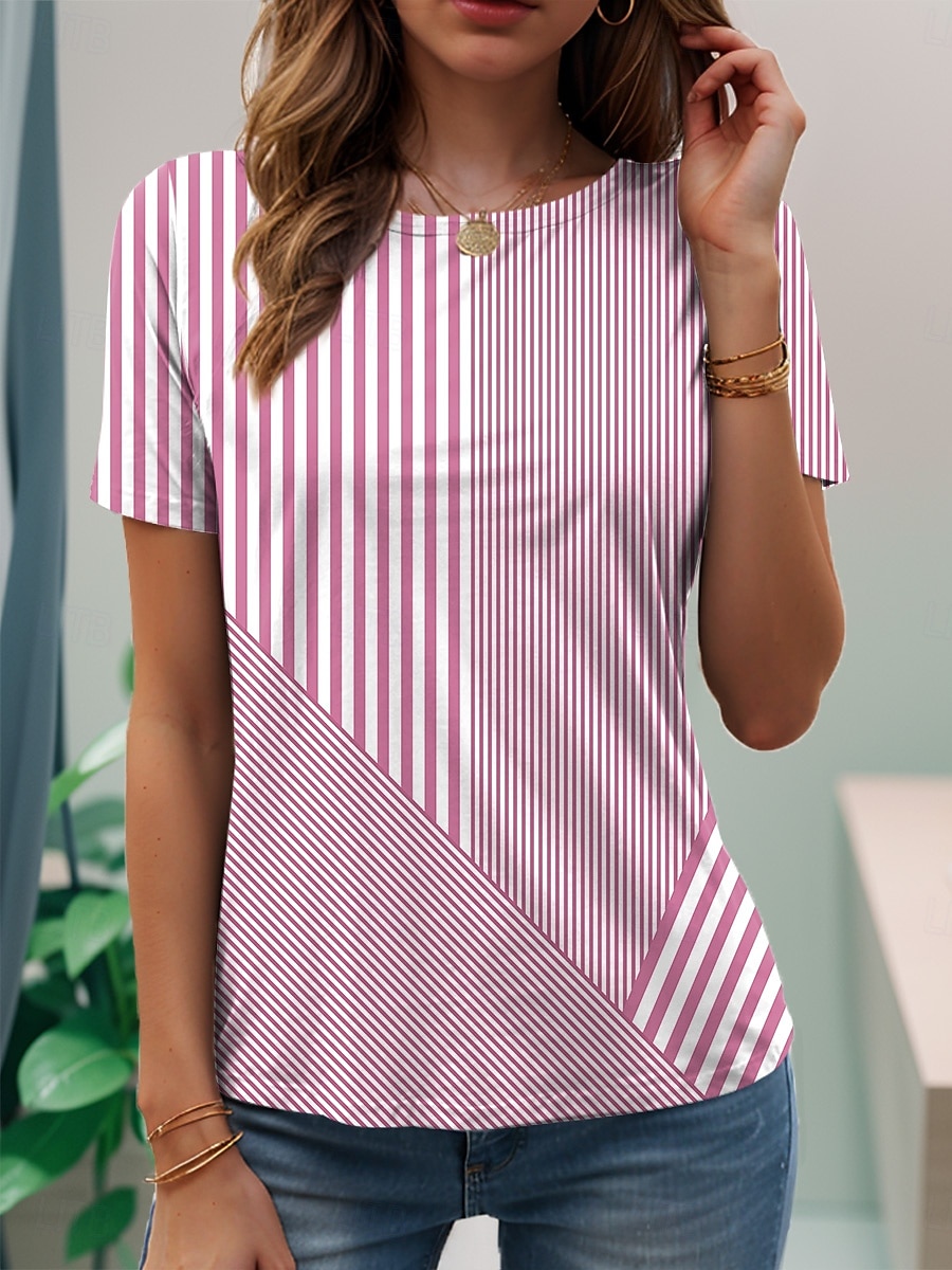 Femmes T-shirt Graphique Élégant Classique Occasionnel Manche Courte Col en V Hauts Réguliers Quotidien Imprimé Jaune Vert Claire Rose Claire Bleu Violet Été Printemps de 2025 ? $19.99 –P4