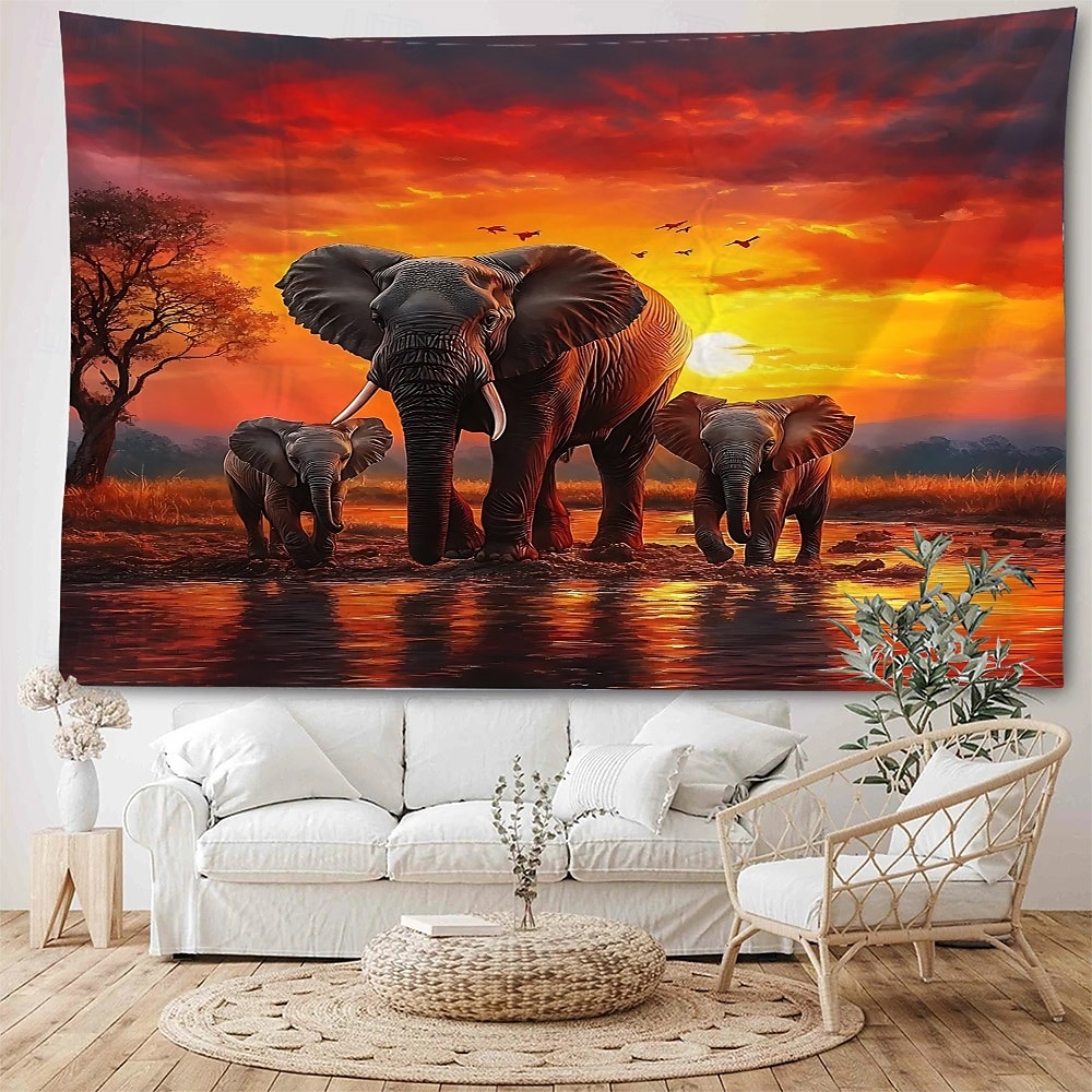 Forest Animal Elephant Landscape Hanging Tapestry Mural Art Large Tapestry Mural Decoration Photos Background Carpet Curtains Home Bedroom Living Room Decoration 2025 - $13.99 –P3