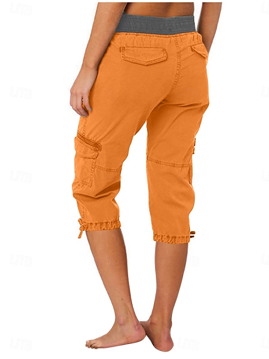 Dam Militärbyxor Semester Mode Streetwear Vadlängd Hög midja Slät Ficka Bekväm Mjuk Microelastisk Utomhus Gata Gul-Brun Svart Vit Orange Sommar Normal 2025 - $29.99 –P9