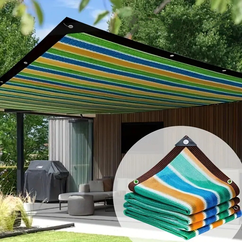 Sun Shade Net, High-Density Breathable Colorful Striped Durable Plastic Sunshade Cloth for Patio, Picnic, Carport, Garden, Porch Awning 2025 - $17.99 –P1