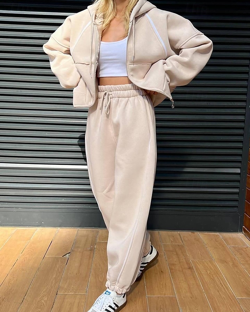 Women's Tracksuit Sweatpants Pullover Sweatshirt Zipper Pocket Solid Colored Clothing Suit Spring Fall Black Pink Gym Training Running Windproof Long Sleeve Sport Activewear Micro-elastic Regular Fit 2026 - $44.99 –P6