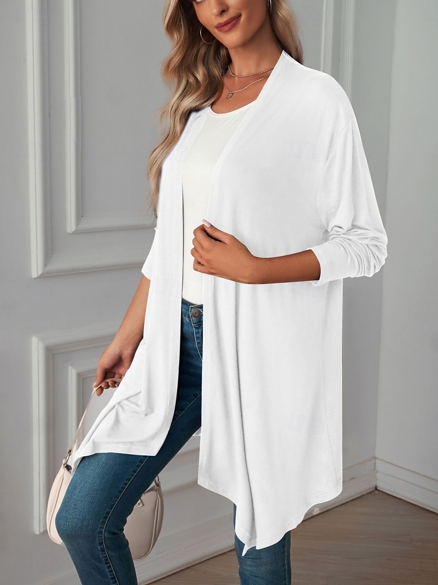 Women's Casual Jacket Breathable Comfortable Oversized Casual Plain Vacation Street Casual Daily Wear Open Front Long Collarless Regular Fit 3/4 Length Sleeve Outerwear White Pink Wine Summer Spring 2025 - $22.99 –P12