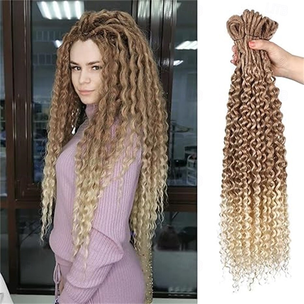 Ensemble complet d'extensions de dreadlocks bouclées blondes platine à double extrémité pour femmes, dreadlocks ondulées blondes faites à la main, dreadlocks synthétiques souples au crochet (50 mèches de 2025 ? $75.99 –P4