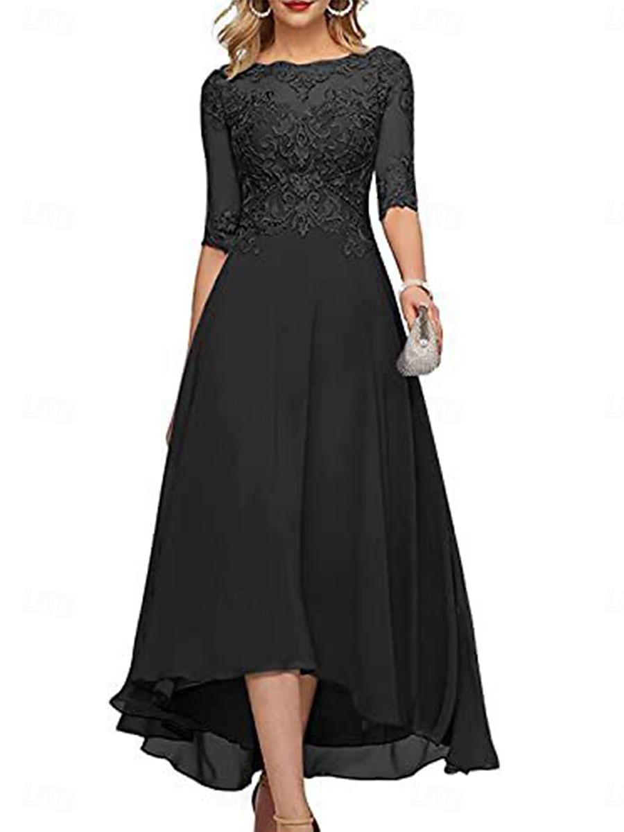 A-Line Mother of the Bride Dress Elegant Crew Neck Floor Length Chiffon Half Sleeve with Solid Color 2025 2025 - $119.99 –P9