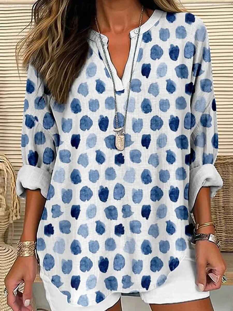 Dames Blouse Grafisch Stip Elegant Stijlvol Lange mouw V-hals Normale tops Dagelijks Feestdagen Afdrukken blauw Paars Groen Grijs Zomer Lente 2025 - $24.99 –P1