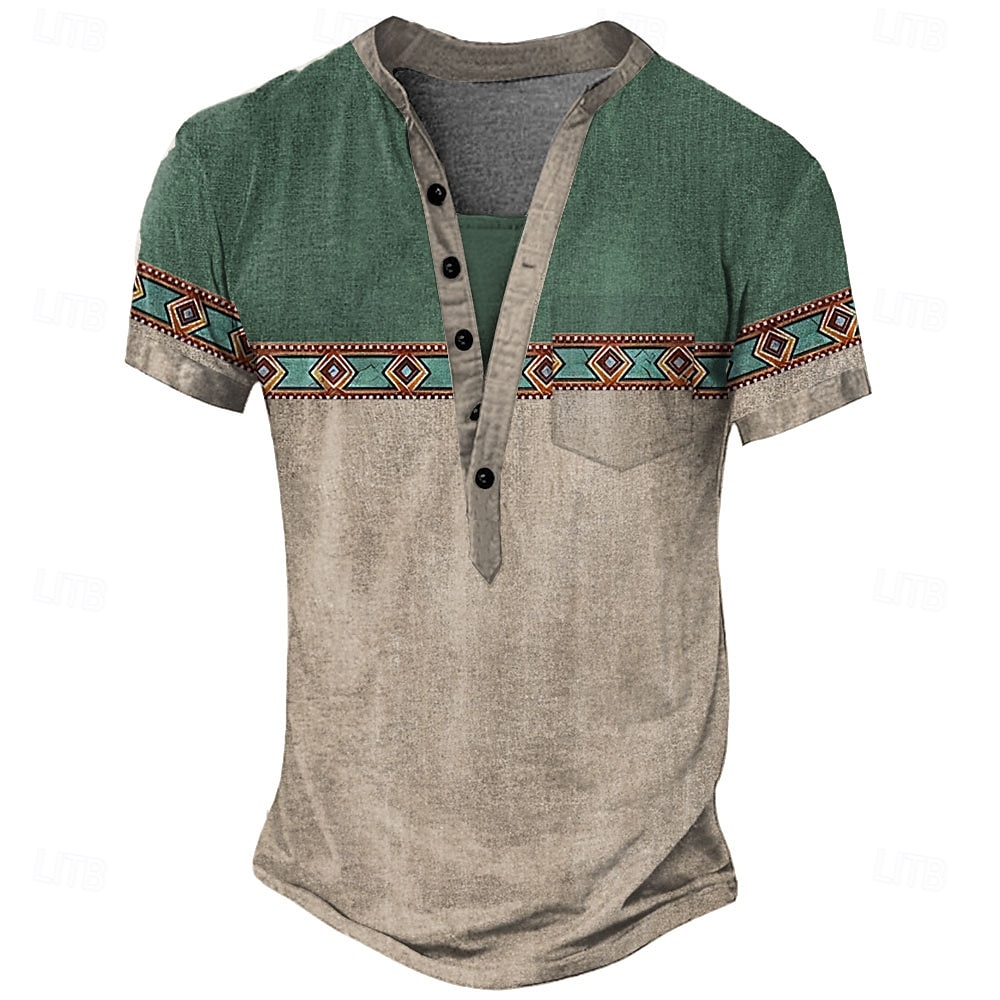 Herren Grafik Geometrisch Stammes T Shirt Henley Hemd T-Shirt Kurzarm Vintage Designer Basic Outdoor Lässig Täglich Sommer Hellgrün Violett Marineblau Dunkelgrün Henley Henley T-Shirt 2025 - $19.99 –P1