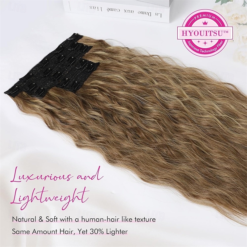 extensões de cabelo clip in 5 peças extensões de cabelo castanho 24 extensões de cabelo longas e grossas ondas soltas he002 trama de renda invisível apliques naturais macios para mulheres castanho de 2025 por $26.99 –P2