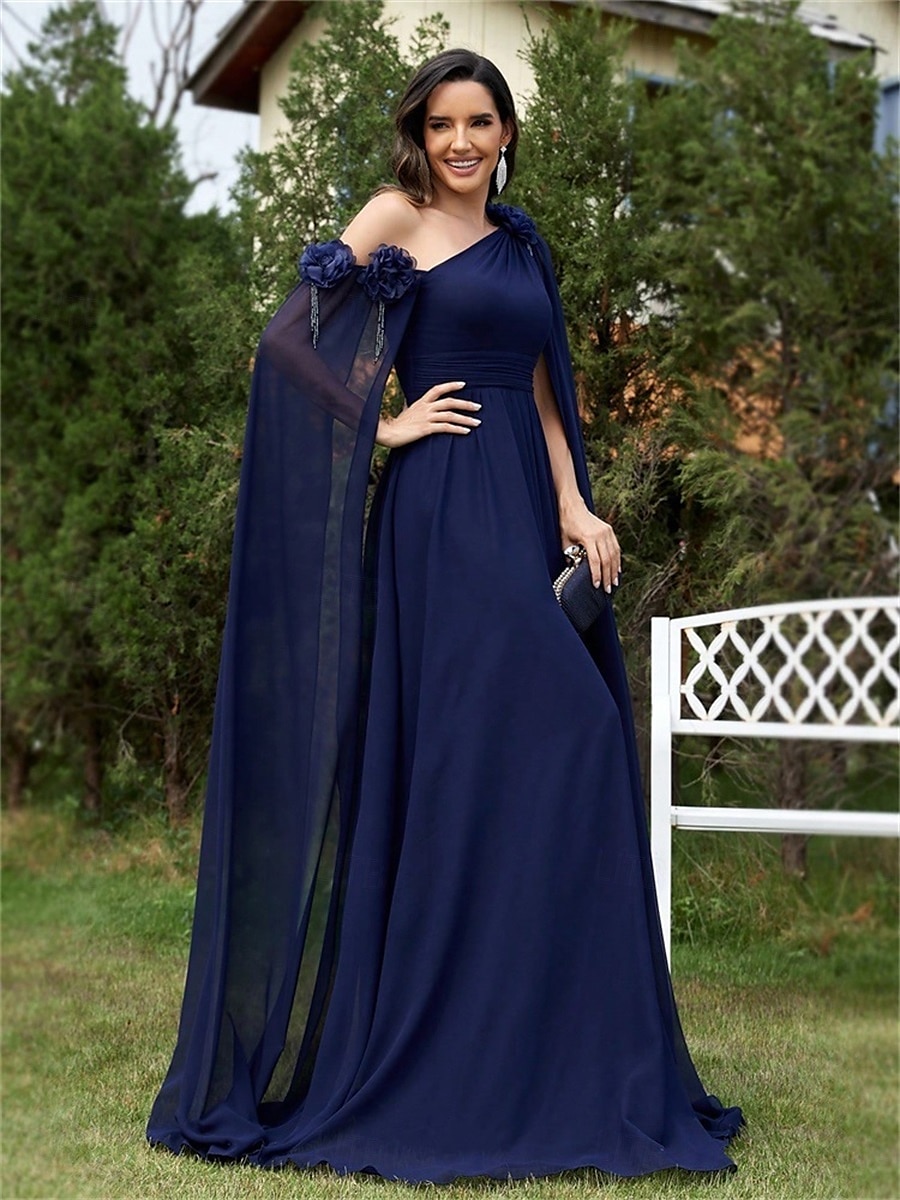 A-Lijn Quinceanera Jurken Elegante Jurk Formele Bruiloft Vloerlengte Mouwloos One Shoulder Chiffon met Plooitjes 2025 - $109.99 –P4