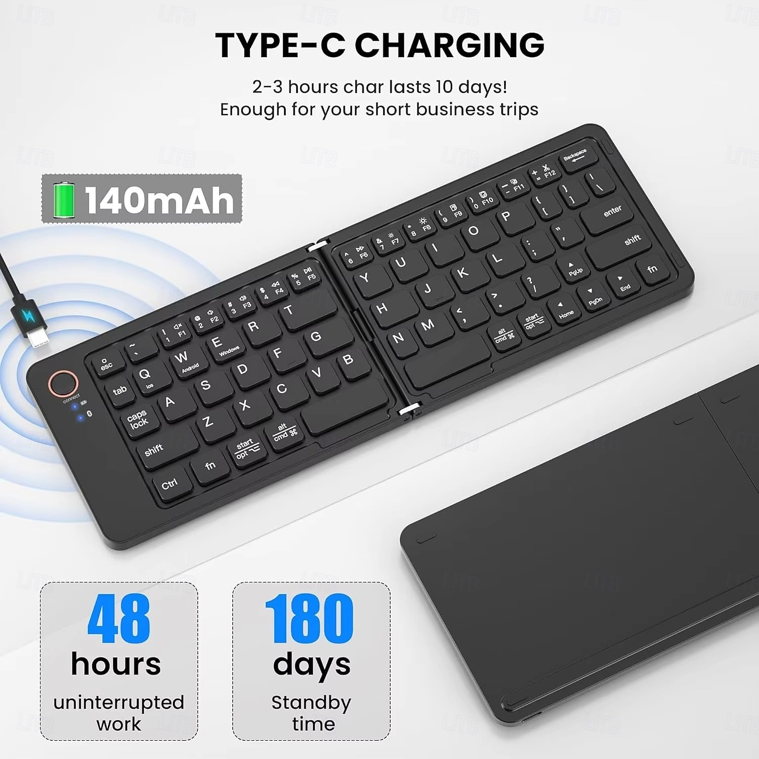 2025年 超薄型ワイヤレス折りたたみ式ミニポケット折りたたみキーボード（携帯電話、Android、Windows、iOS用）  コレクション – $28.99 –P2