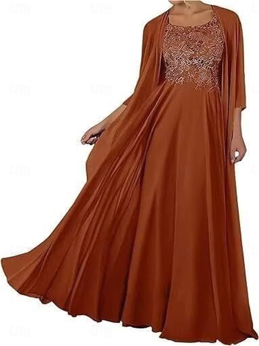 Zweiteilig Kleid-Sets Brautmutterkleid Elegant Einfach Quadrathals Bodenlang Chiffon Ärmellos mit Einfarbig 2025 2025 - $119.99 –P15
