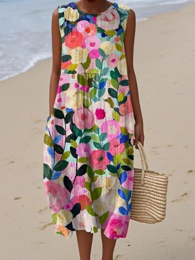 Femmes Robe Midi Robe d'Été Robe fourreau Robe trapèze Vacances Occasionnel Boho Soirée Sortir Plage Coupe Ample Fleuri Graphique Sans manches Col Rond Bleu Ciel Blanc et Violet Rose Claire Bleu Ét de 2025 ? $35.99 –P6