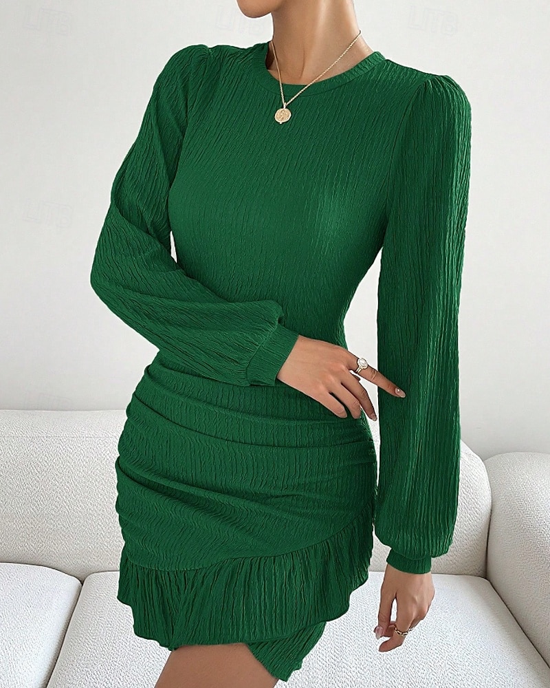 Femmes Mini Robe Robe fourreau Mode Moderne Vacances Sortir Week-end Coupe régulière Uni manche longue Col ras du cou Noir Vert Kaki Été de 2025 ? $22.99 –P18