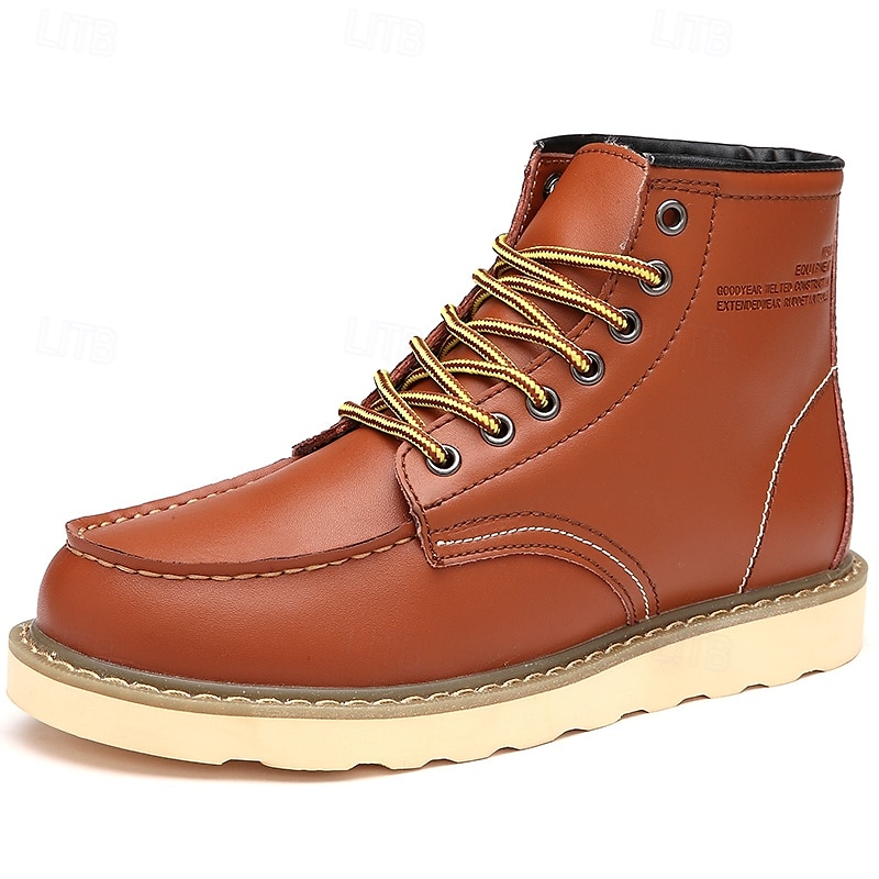 Men's Brown Lace-up Work Boots with Contrast Stitching and Cushioned Sole, Classic Casual Style for Outdoor Work, Hiking and Daily Wear 2025 - $46.99 –P1