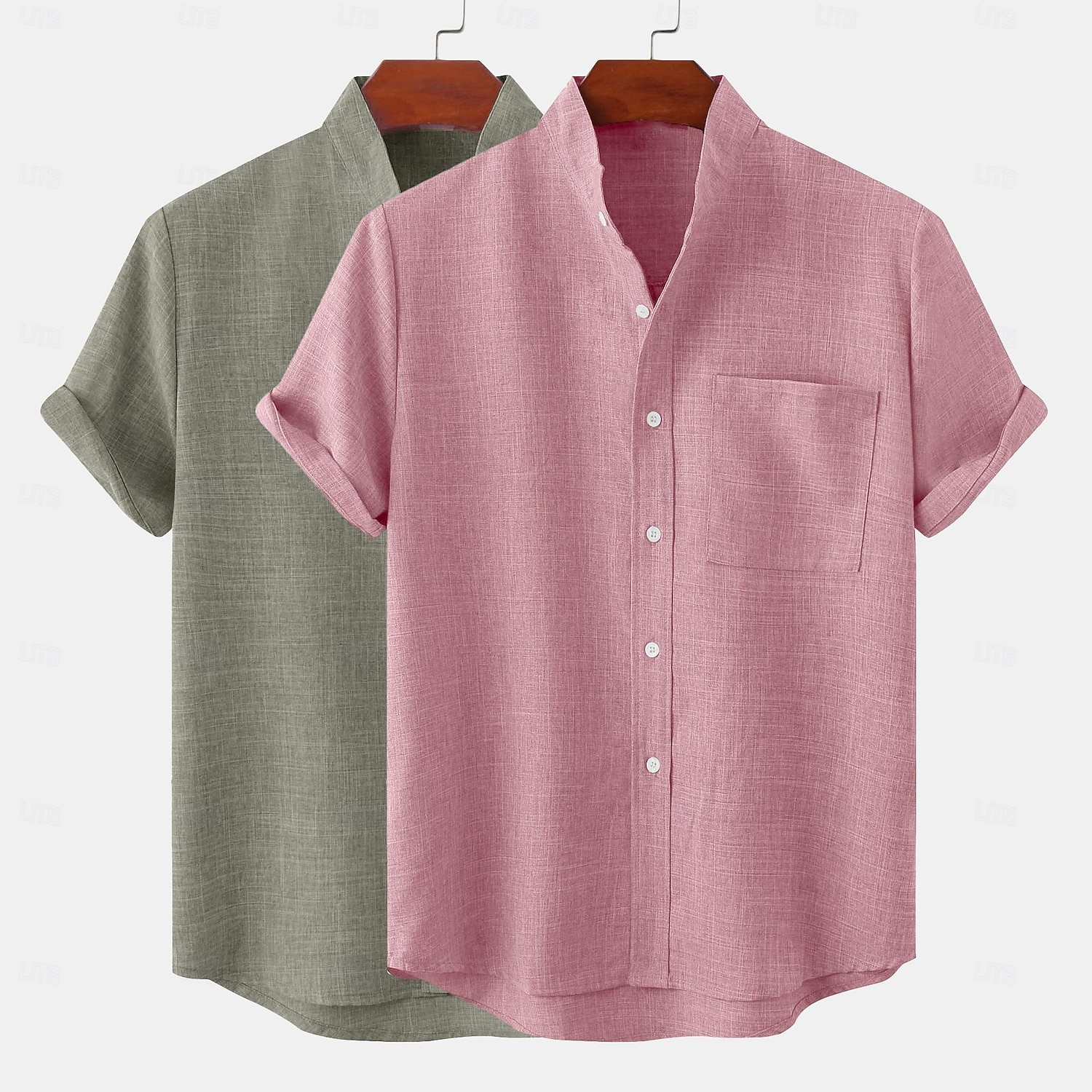 Men's Linen Shirt Band Collar Shirt Summer Shirt Beach Wear Casual Shirt Plain Vacation Casual White+Yellow Pink+Yellow White+Green Gray+Pink Short Sleeve Mandarin Collar Summer Spring & Summer 2025 - $27.99 –P6