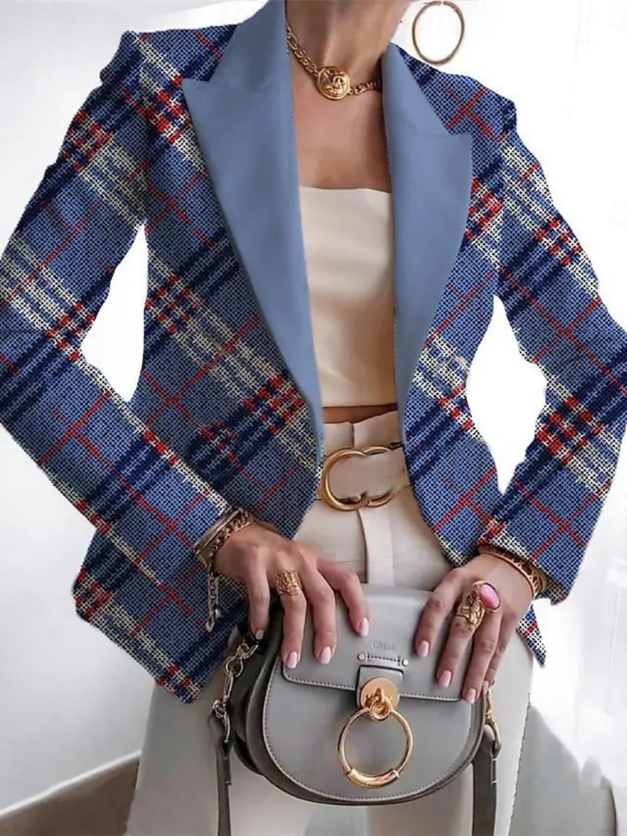 Mujer chaqueta Cómodo Transpirable Estampado Casual Geométrico Oficina Calle Casual Ropa Cotidiana Frente Abierto Regular Solapa de Pico Ajuste regular Manga Larga Ropa de calle Blanco Rosa Azul 2025 - $37.99 –P1