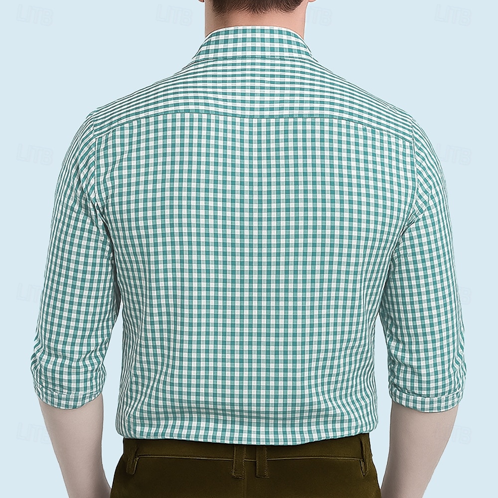 2025年 男性用 チェック 格子柄 伝統的なオクトーバーフェスト シャツ ボタンアップシャツ トラクテンシャツ 長袖 カジュアル 日常着 祝日 春 秋 折襟 3Dプリント リネンライクシャツ ブルー グリーン  コレクション – $25.99 –P3