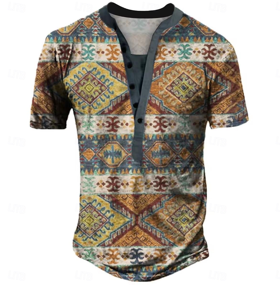 Herren Geometrisch Ethnisch T Shirt Henley Hemd T-Shirt Kurzarm Designer Basic Ethnisch Outdoor Lässig Täglich Sommer Grau Henley Henley T-Shirt 2025 - $21.99 –P1