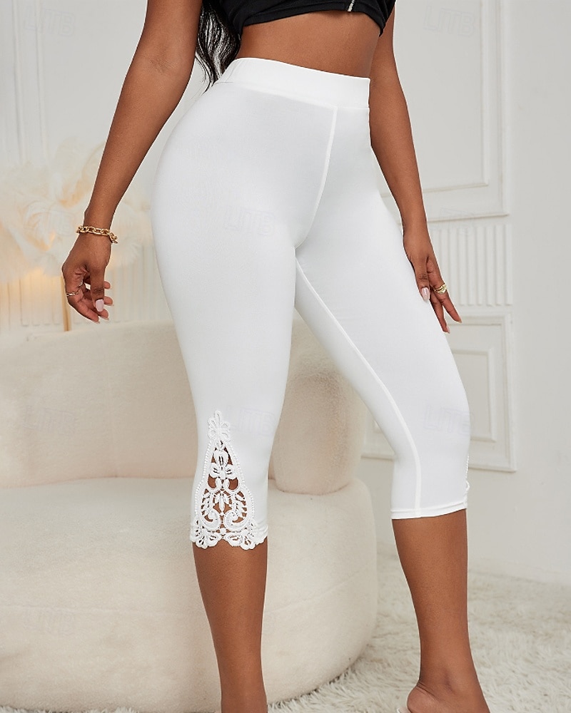 Damen Caprihose Leggings Streetwear Lässig Wadenlang Natürliche Taille Einfach Spitze Elastischer Bund Bequem Außenbereich Outdoor Urlaub Athleisure Weiß Sommer Normale Passform 2025 - €13.99 –P2