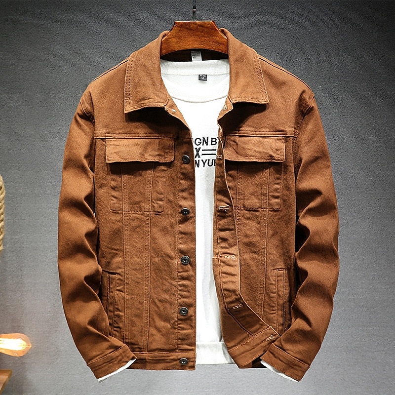 Per uomo Giacca Leggera Giacca di Jeans Giacca da Lavoro Formale Casa Tasca Inverno Primavera & Autunno Autunno Tinta unica Retrò Vintage Coreano Colletto a Camicia Regolare Nero Marrone Caffè Giacca del 2025 a $70.99 –P2