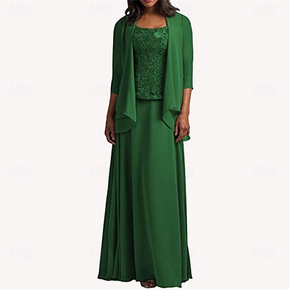 Kleid-Sets Mutter der Braut Kleid Elegant Einfach Scoop-Ausschnitt Knielang Chiffon Langarm mit einfarbig 2025 - $129.99 –P6