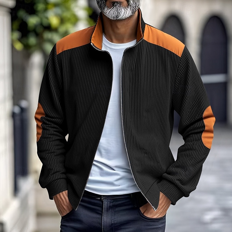 Men's Lightweight Jacket Corduroy Jacket Casual Jacket Vacation Daily Pocket Spring Fall Color Block Fashion Classic Stand Collar Regular Apricot Black White Yellow Wine Jacket 2025 - $29.99 –P9