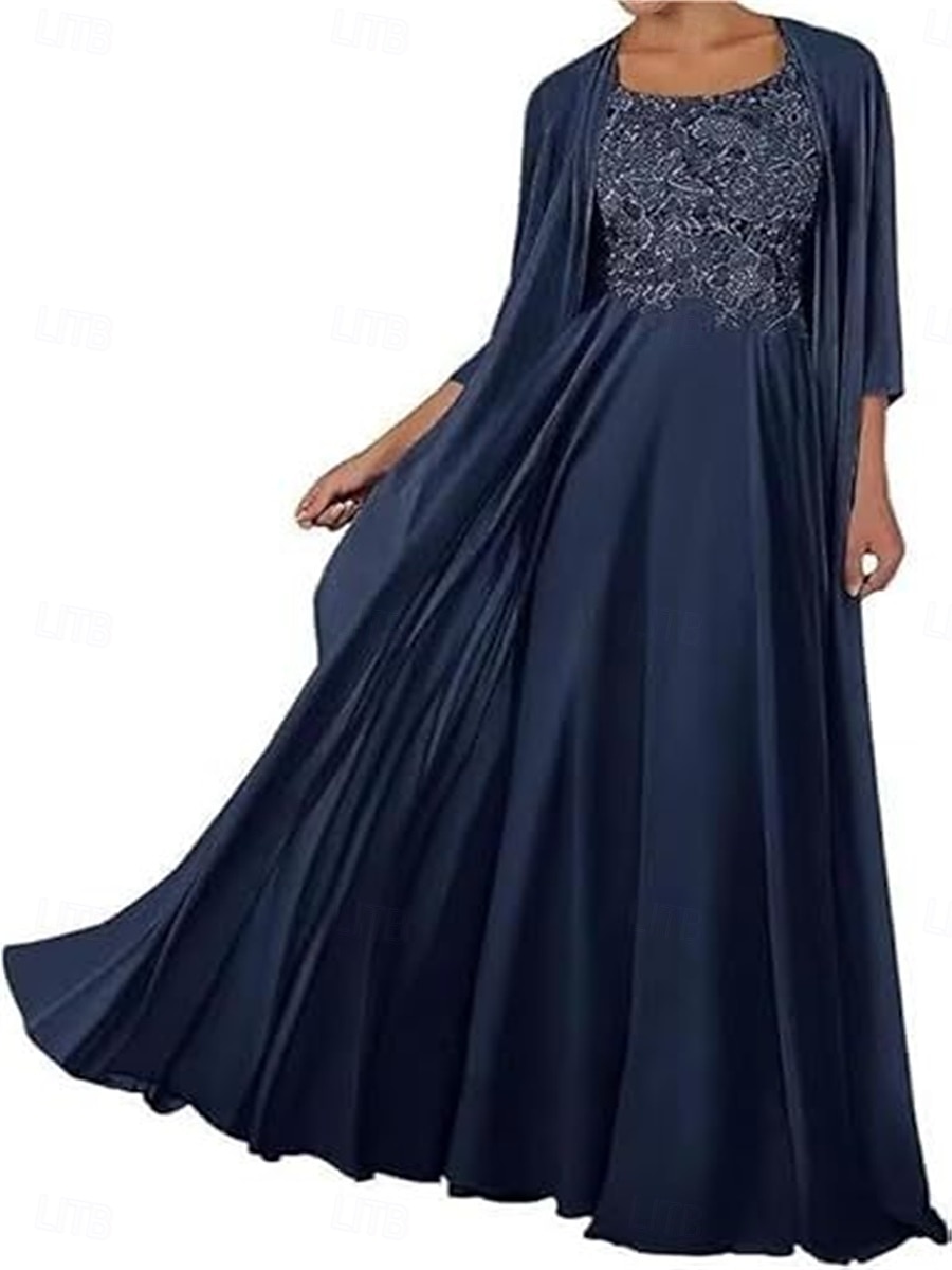 Zweiteilig Kleid-Sets Brautmutterkleid Elegant Einfach Quadrathals Bodenlang Chiffon Ärmellos mit Einfarbig 2025 2025 - $119.99 –P8