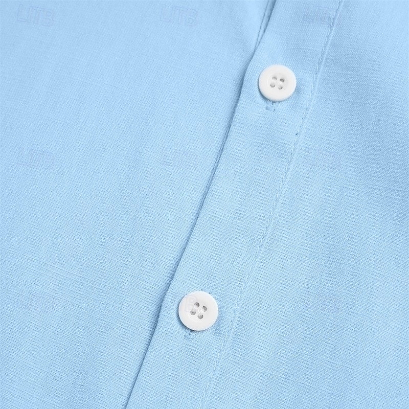 Men's Shirt Linen Shirt Summer Shirt Beach Wear Button Up Shirt Plain Vacation Daily Black White Pink Blue Long Sleeve Collar Summer Spring Clothing Apparel Plain 2025 - $22.99 –P5