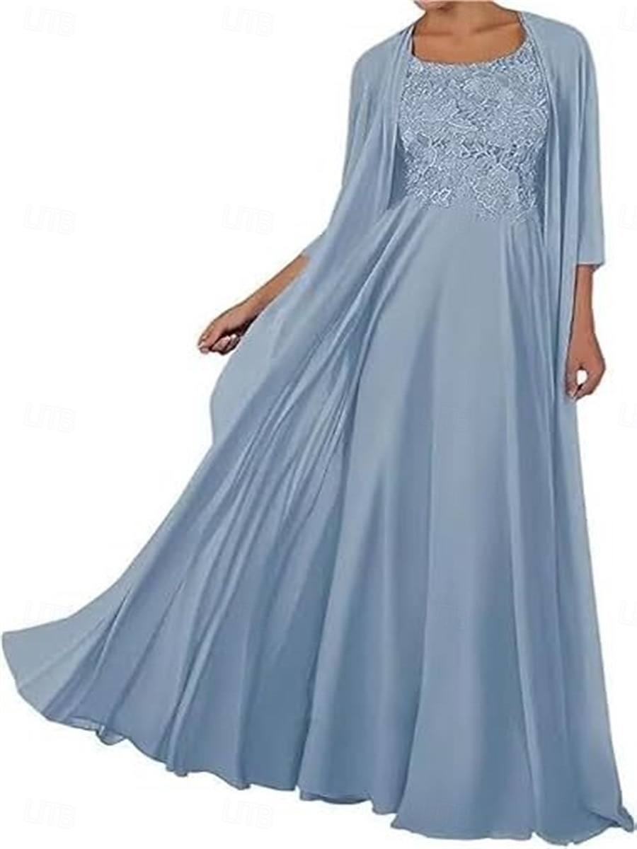 Zweiteilig Kleid-Sets Brautmutterkleid Elegant Einfach Quadrathals Bodenlang Chiffon Ärmellos mit Einfarbig 2025 2025 - $119.99 –P9