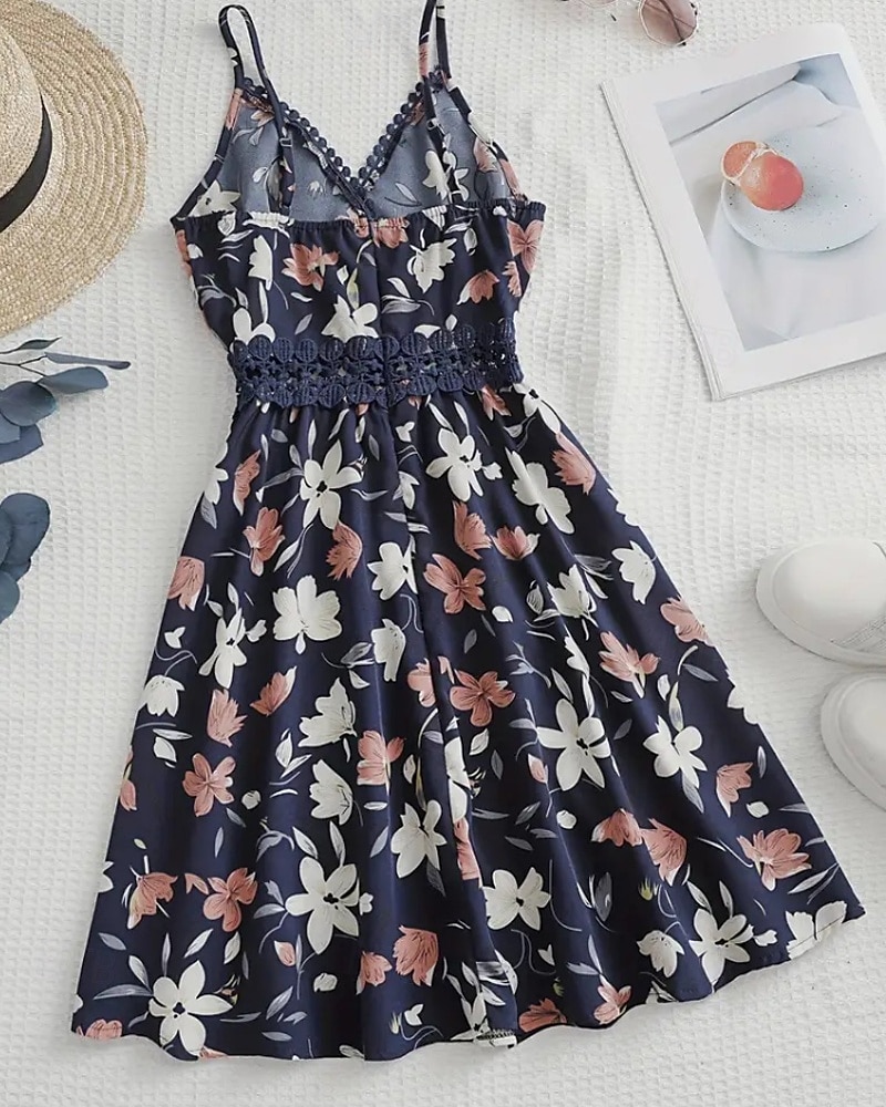 Femmes Mini Robe Robe Fleurie Robe d'été Robe Nuisette Robe Imprimée Classique Moderne Vacances Sortir Week-end Coupe régulière Fleur Sans manches Bretelles spaghetti Noir Bleu de minuit Été de 2025 ? $22.99 –P9