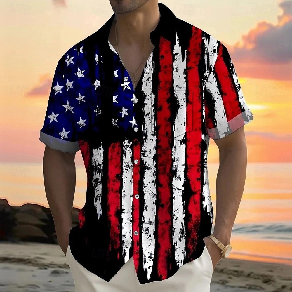 Independence Day Voor heren Amerikaanse Amerikaanse vlag Vaderlandslievend Vierde juli Overhemd Zomer overhemd Overhemd met knopen Korte mouw Mode-casual Feestdagen Zomer Lente Strijkijzer 2025 - $23.99 –P1