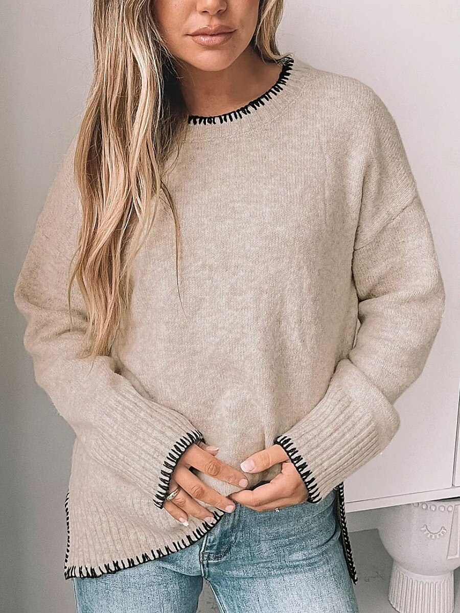 Damen Pullover Lässig Weich Einfarbig Gerippt Rundhalsausschnitt Patchwork Gestrickt Langarm Normale Oberteile Stricken Outdoor Täglich Wochenende Grün Khaki Herbst Winter 2025 - $39.99 –P10