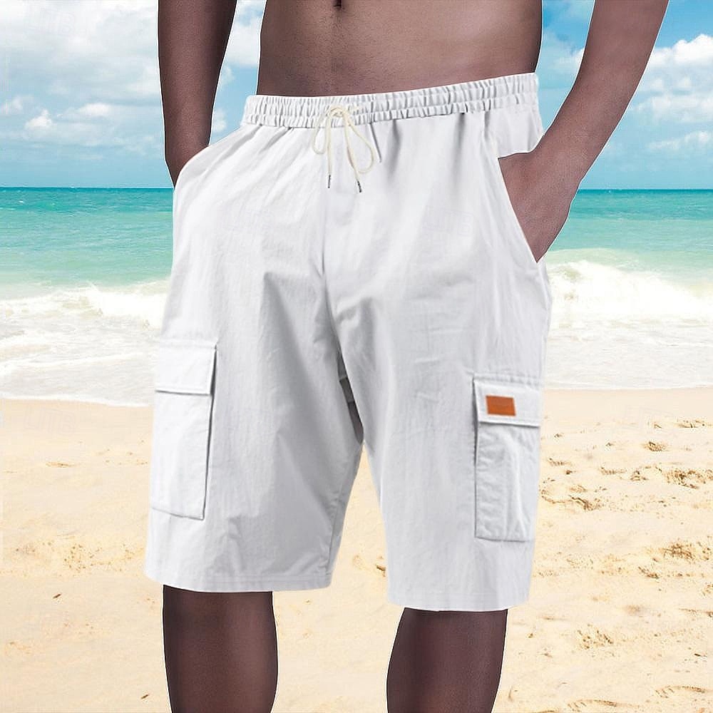 Herren Shorts Leinenshorts Sommershorts Strandshorts Kordelzug Elastischer Bund Mehrere Taschen Einfach Komfort Atmungsaktiv Knielang Outdoor Täglich Strand Urlaub Mode Schwarz Weiß 2026 - $20.99 –P5