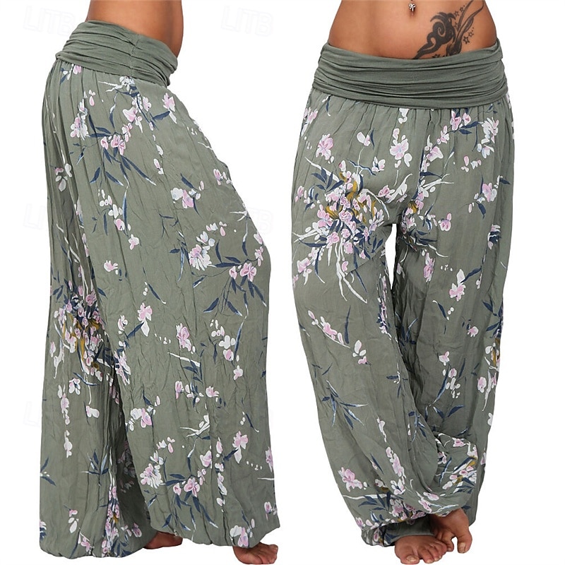 Dam Byxor Harem byxor Palazzo byxor Mode Boho Fullängd Medium Midja Mönster Elastisk midja Bekväm Microelastisk Gata Dagliga kläder Utekväll Vit Gul Ljusgrön Rosa Sommar Vår Normal 2025 - $19.99 –P12