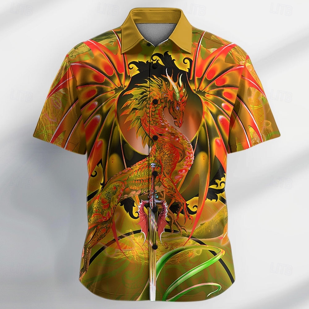 Homens Animal Dragão Camisa Social camisa de botão Camisa de grife Manga Curta Vintage retrô Férias Casual Verão Primavera Aberto para a Lateral Impressão 3D camisas de colarinho Azul Roxo Laranja de 2025 por $23.99 –P5