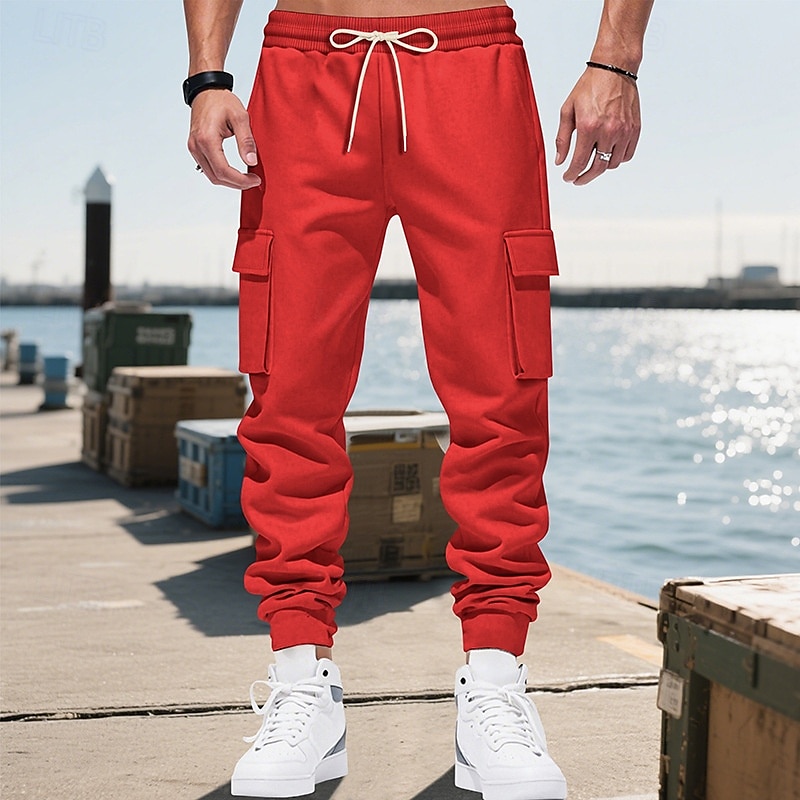 Per uomo Pantaloni Cargo Joggers Pantaloni Pantaloni da Tuta Cargo Elastico in vita Coulisse Multi-tasche Semplice Indossabile All'aperto Quotidiano Campeggio & Escursionismo Moda Classico Nero Rosso del 2025 a $20.99 –P3