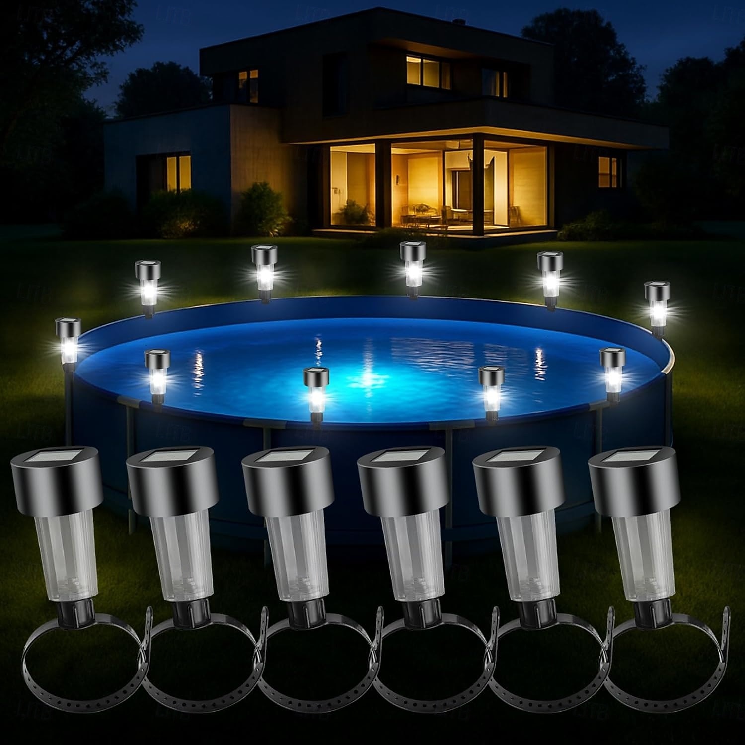 10 peças de luzes solares para piscina rgb que mudam de cor, luzes solares para cerca, luzes noturnas para piscina, para festas de verão, piscina, jardim, iluminação e decoração de 2026 por $22.99 –P6