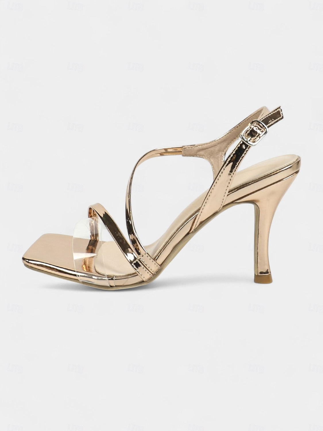 Damesandaler med metallisk gullfarget hæl og stropper, klar firkantet tå og elegant slingback-design for hvite fester, cocktailkvelder, bassengkantarrangementer eller elegante sommersammenkomster. 2025 - $29.99 –P4