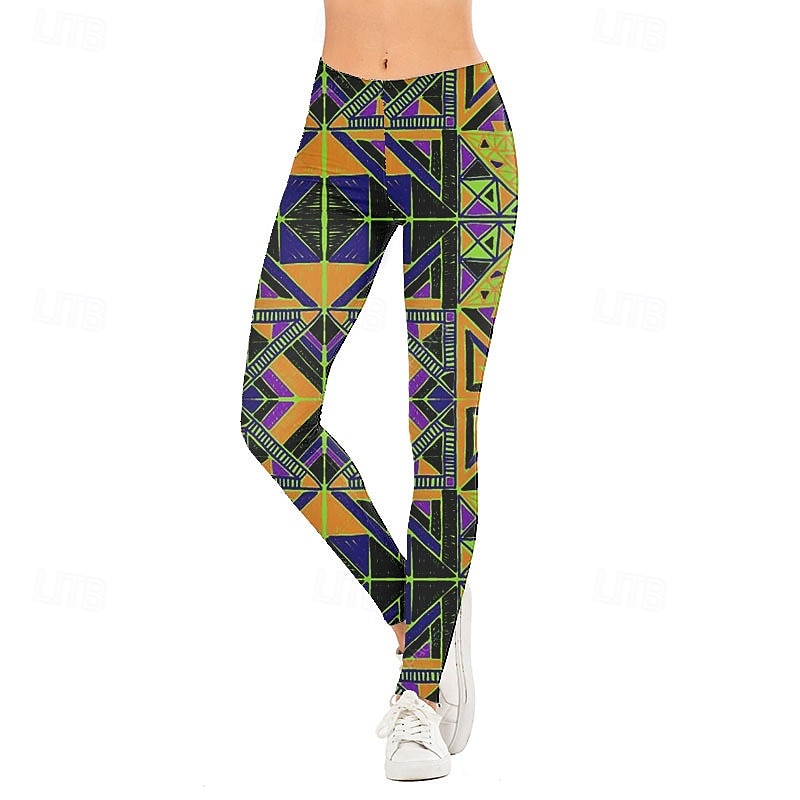 Mulheres Calças Leggings Roupa de rua Casual Comprimento total Natural Geométrico Cintura elástica Imprimir Confortável Exterior Ao ar livre Férias Feriado Roxo cáqui Outono Normal de 2025 por $14.99 –P3
