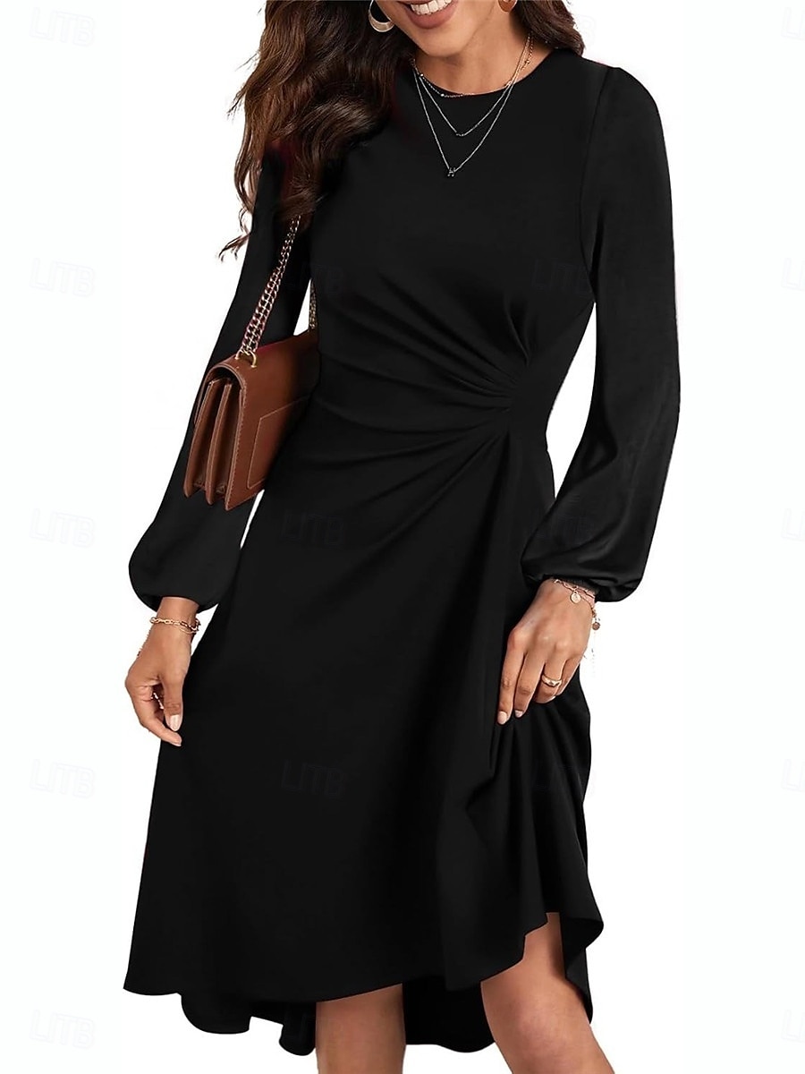 Per donna Mini Abito Abito a trapezio Abiti semi formali Ufficio Vestibilità regolare Plaid Semplice Manica Lunga Girocollo Nero Vino Rosso Estate Autunno del 2025 a $24.99 –P2