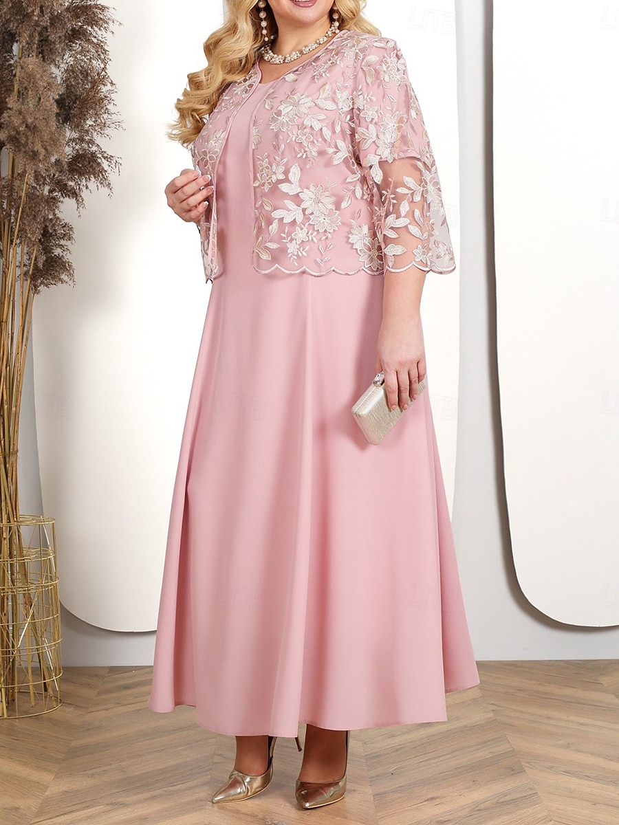 Per donna Taglie Forti Abito Semi-Formale Colore Puro Girocollo Mezza Manica Estate Primavera Elegante Abito Midi Formale Feste Vestito del 2025 a $44.99 –P5