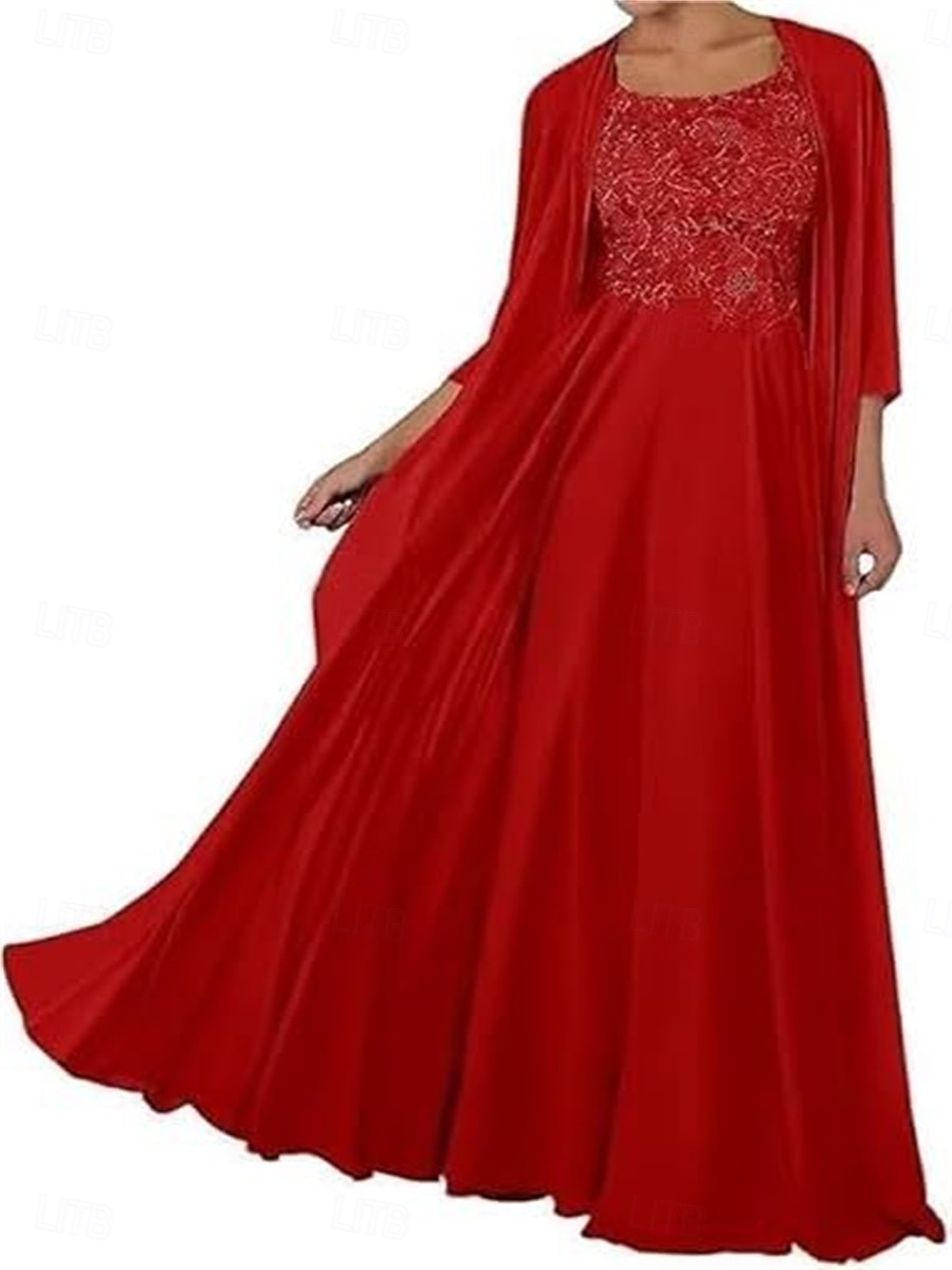 Zweiteilig Kleid-Sets Brautmutterkleid Elegant Einfach Quadrathals Bodenlang Chiffon Ärmellos mit Einfarbig 2025 2025 - $119.99 –P12