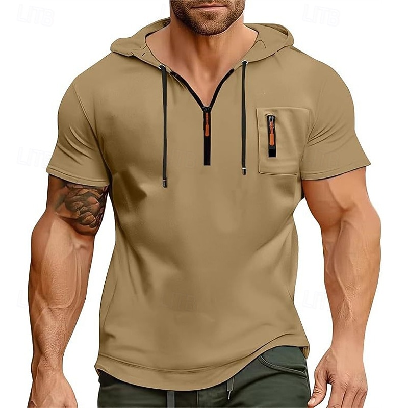 Men's Hoodie Quarter Zip Sweatshirt Black Navy Blue Blue Khaki Light Grey Hooded Plain Quarter Zip Sports & Outdoor Daily Holiday Polyester Streetwear Basic Casual Summer Clothing Apparel Hoodies 2026 - E£1897.76 –P1