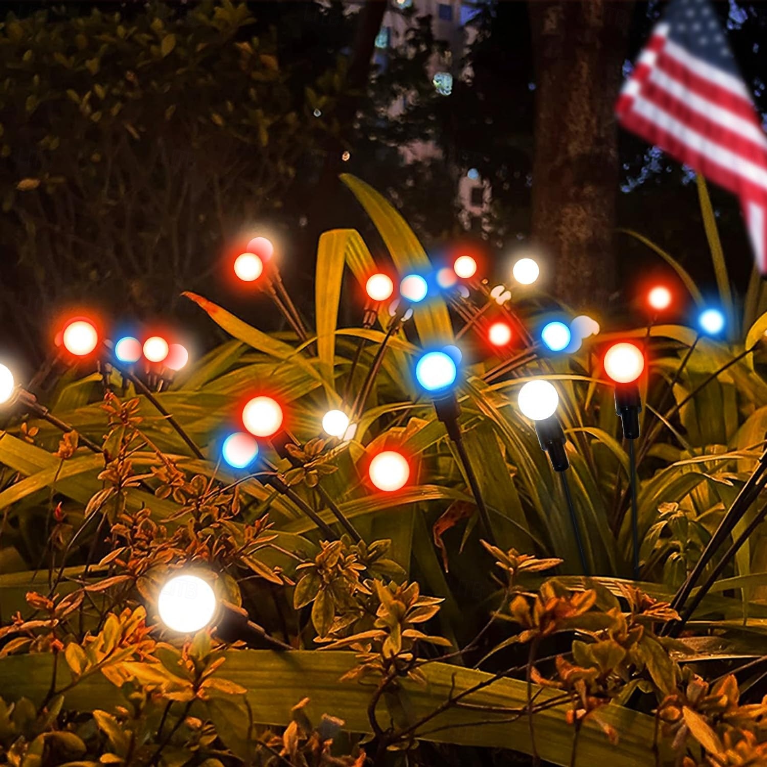 2 шт. патриотичных 12 головок солнечных светильников с огнями светлячков водонепроницаемых для Дня независимости 4 июля 250-й юбилей День памяти сад газон дорожка вечеринки патриотическая атмосфера 2026 - $26.99 –P1