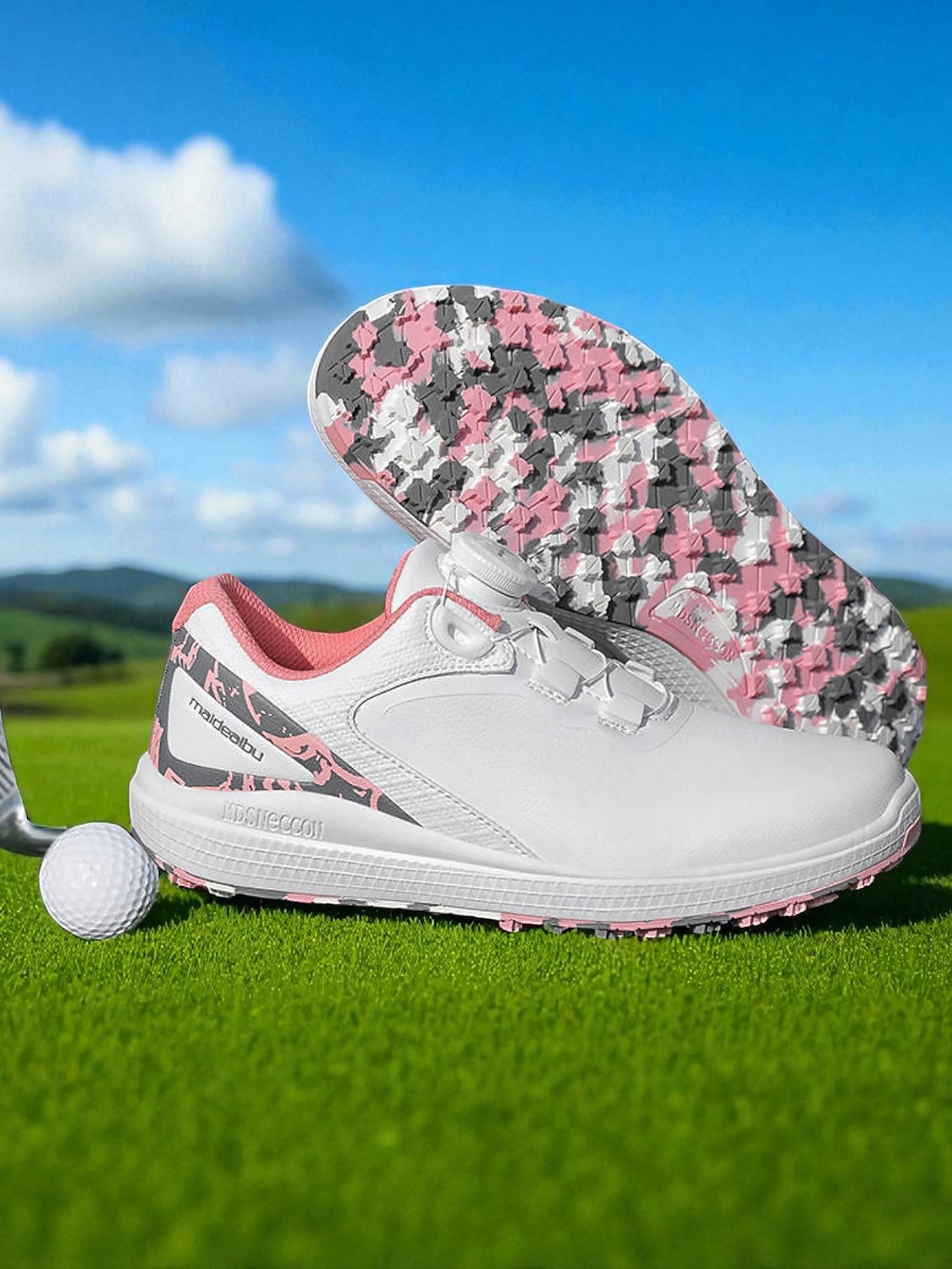 Zapatos de golf ligeros para mujer: zapatillas deportivas modernas con detalles en rosa para la práctica diaria del golf y actividades al aire libre en verano. 2025 - $69.99 –P1