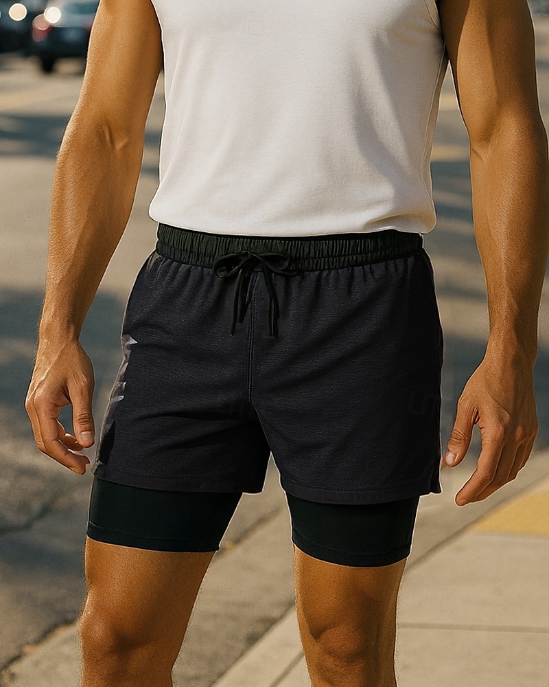 Homens Shorts de Corrida shorts com meia-calça Cintura elástica Calção Desportos e Ar livre Casual Algodão Secagem Rápida Leve Respirável Tênis Cooper Corrida Normal Roupa de esporte Roupas Esportivas de 2025 por $28.99 –P5