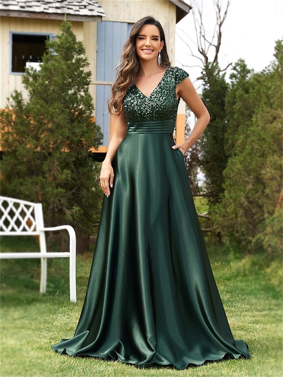 Vestidos de Quinceanera Linha A Vestido Elegante Casamento Formal Comprimento do Chão Sem Mangas Decote em V Cetim com Lantejoulas de 2025 por $99.99 –P7