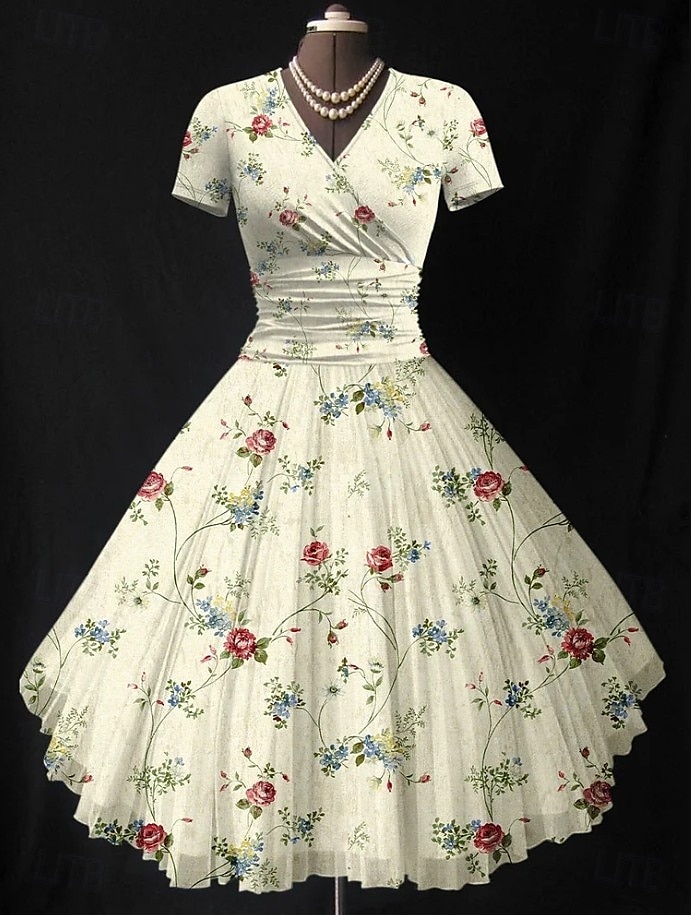 Damen Midikleid Sommerkleid Figurbetontes Kleid Urlaub Party Lässig Hochzeit Party Hochzeitsgast Normale Passform Blumen Grafik Kurzarm V Ausschnitt Schwarz Rosa Grün Beige Sommer 2025 - $27.99 –P2