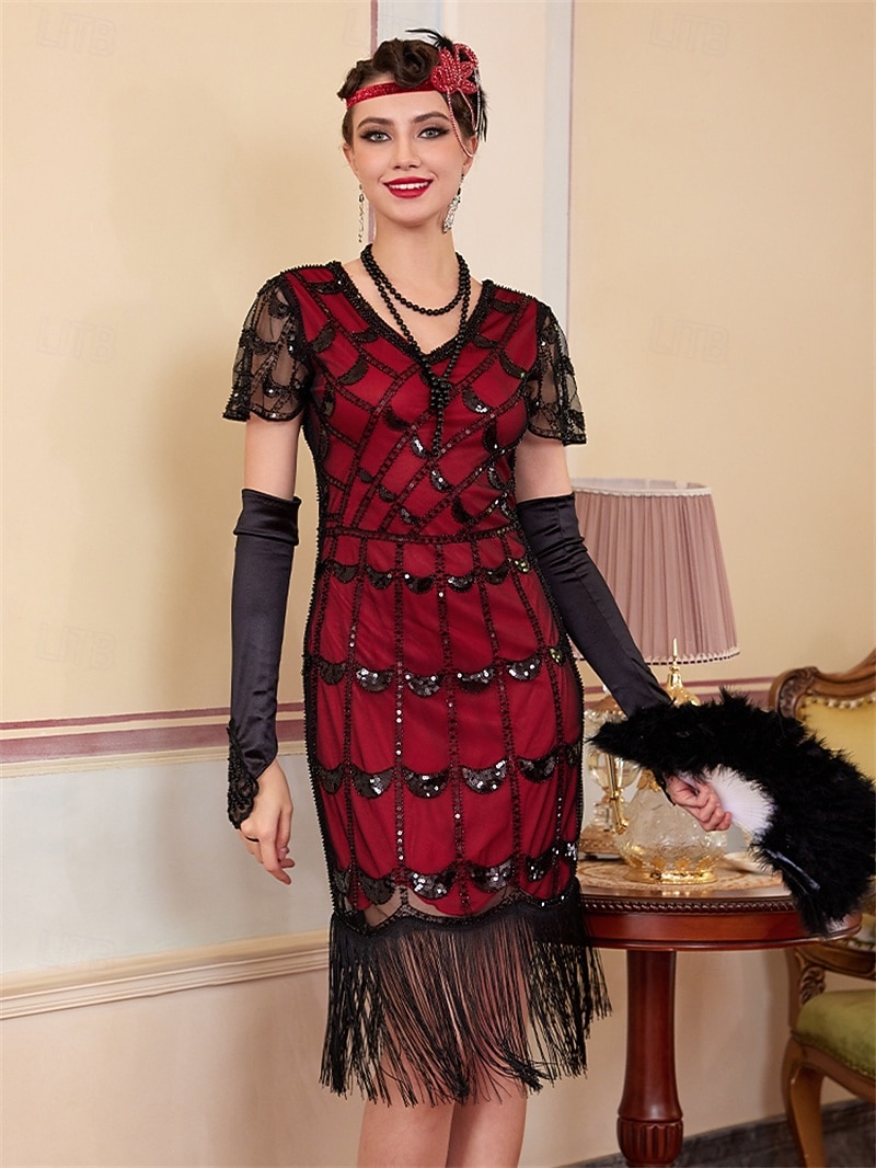 Retro Řvoucí 20s 20. léta 20. století Bubenové šaty Šaty Úbory Velký Gatsby Svatební host Flitry Třásně Maškarní kostým Dámské Vánoce předvečer Všech svatých Karneval Párty a večer Svatební hostina 2025 - $51.99 –P3