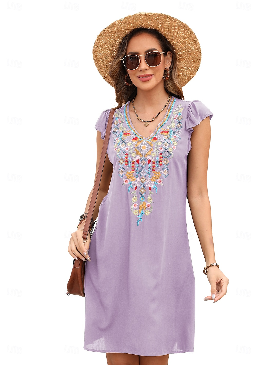 Pentru femei Rochie Mini Rochie casual Modă Modern Rochie eleganta Beretă Nuntă Zilnic Dată Fit regulat Floral Broderie Fără manșon În V Negru Roșu-aprins Mov Vară 2025 - $27.99 –P5