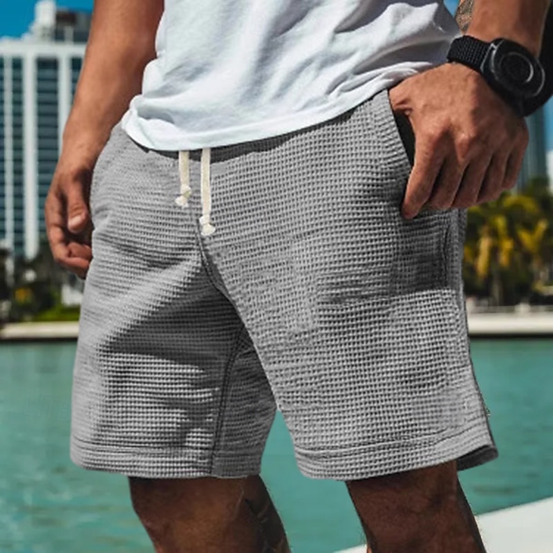 Homens Calções Waffle Shorts de moletom Calção Bermudas Shorts de praia Com Cordão Cintura elástica Tecido Conforto Esportes Comprimento do joelho Ao ar livre Diário Férias Estilo Clássico Branco Rosa de 2025 por $18.99 –P6